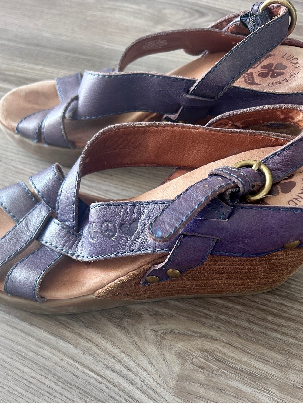 Lucky Brand Blue Leather Slingback Platform Wedge Sandals